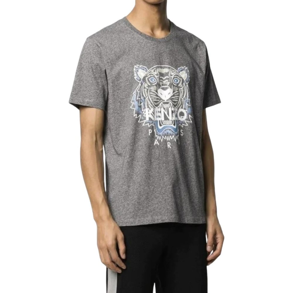 Kenzo Tiger Print Cotton T-shirt - Gray